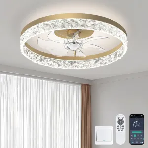 Flush Mount Golden Ceiling Fans with Lights Low Profile and Remote 20 Inch Smart Modern Led Lights for Bedroom Kids Room Garage and Living Room Small bladeless fan for quiet cooling