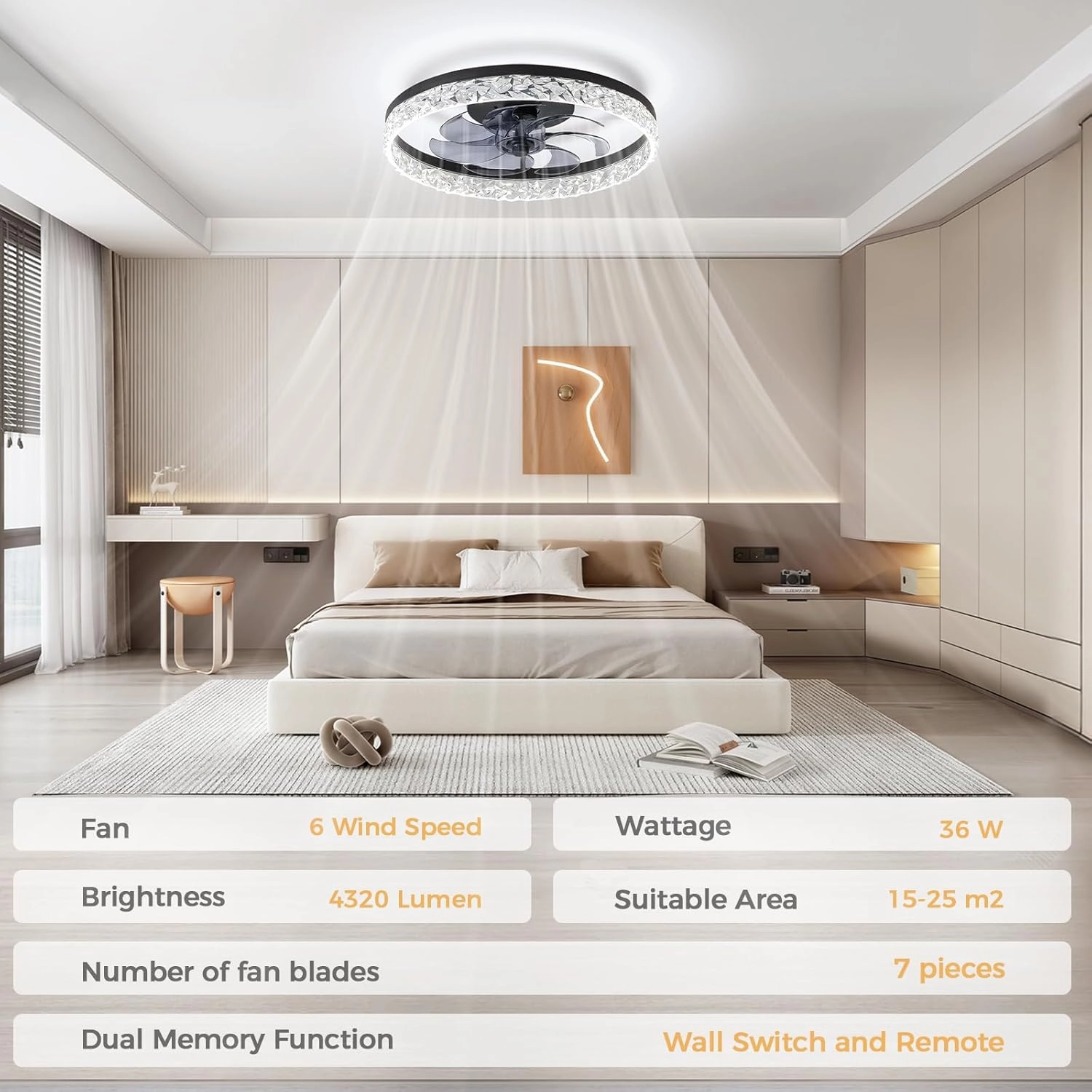 Flush Mount Black Ceiling Fans with Lights Low Profile and Remote 20 Inch Smart Modern Led Lights for Bedroom Kids Room Garage and Living Room