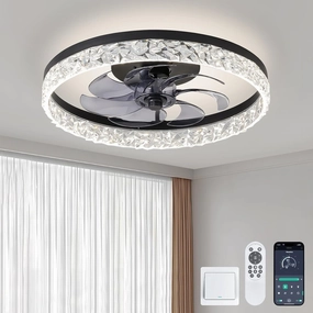Flush Mount Black Ceiling Fans with Lights Low Profile and Remote 20 Inch Smart Modern Led Lights for Bedroom Kids Room Garage and Living Room Small bladeless fan for quiet cooling