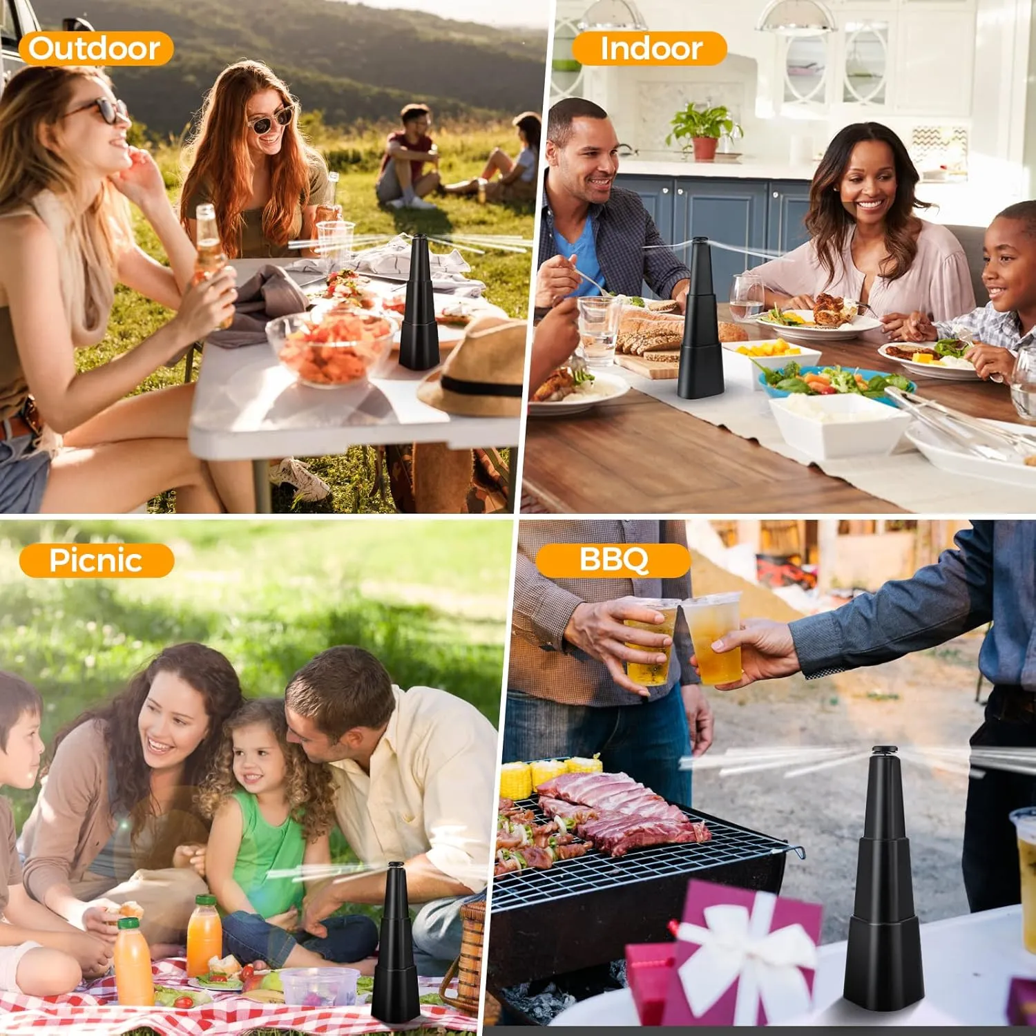Fly Fans for Tables, Fly Repellent Fan Indoor Outdoor with Holographic Blades,4 Pack Batteries Powered for Picnic, Party, Restaurant, Kitchen, and BBQ