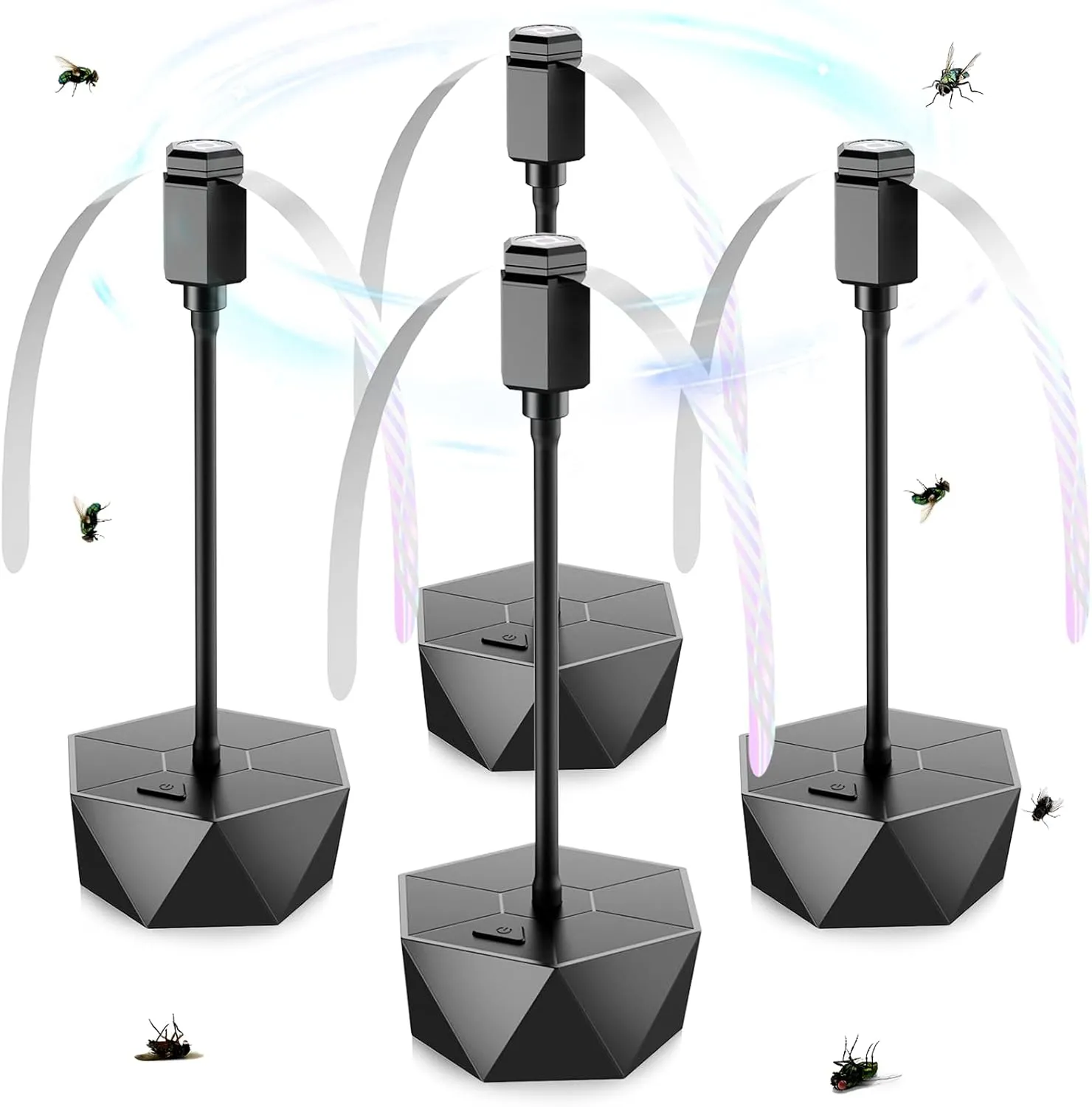 Fly Fans for Tables, Fly Repellent Fan Outdoor Indoor Keep Flies Away, Fly Repellent Fans for Tables with Holographic Blades for Picnic, Party, Restaurant, Kitchen, and BBQ, 4 Pack Black Fan with safety blade design