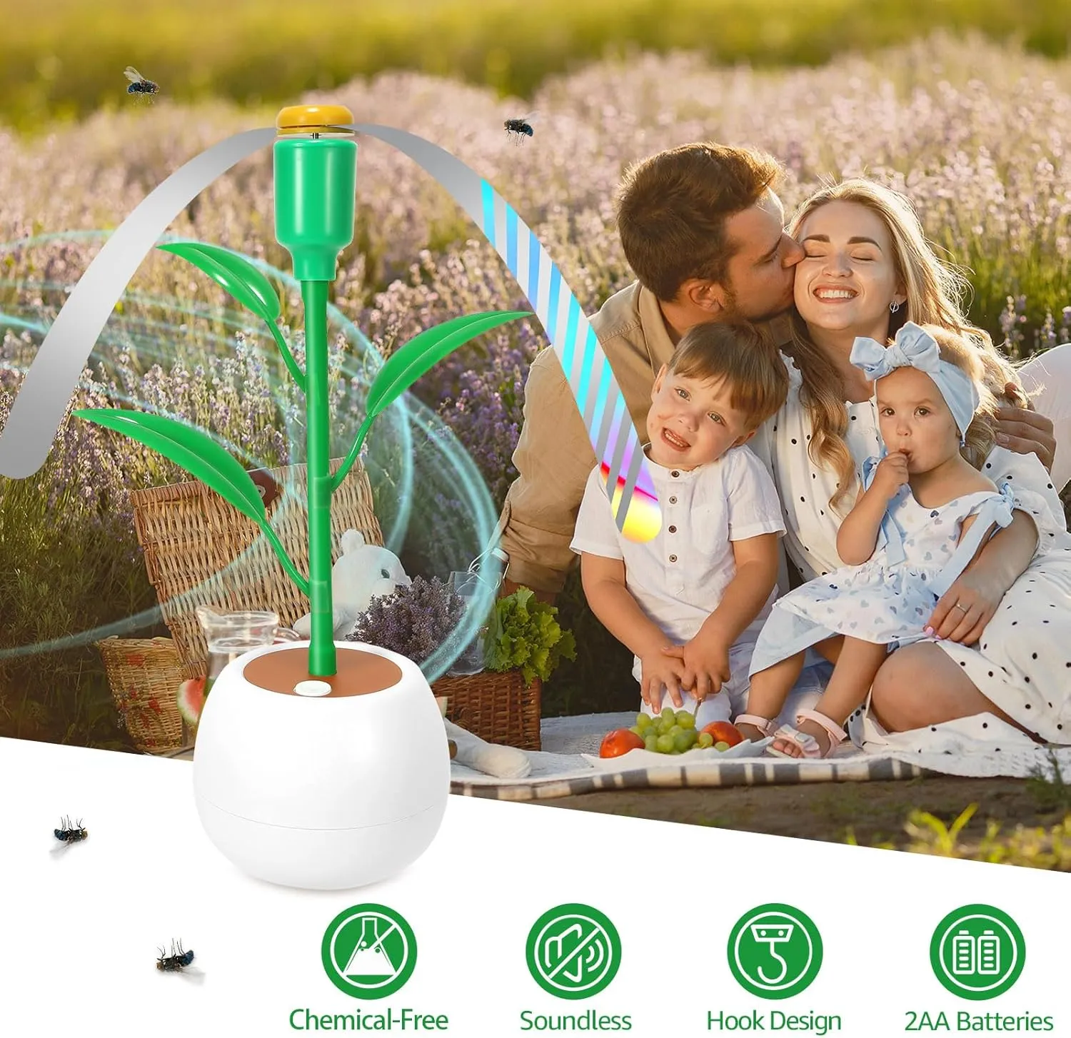 Fly Fans for Tables, Fly Repellent Fans Indoor Outdoor Food Fans Keep Flies Away, Fly Spinner Table Top with Holographic Blades, Bug Fans for Picnic, Party, BBQ (White, 4 Pack)