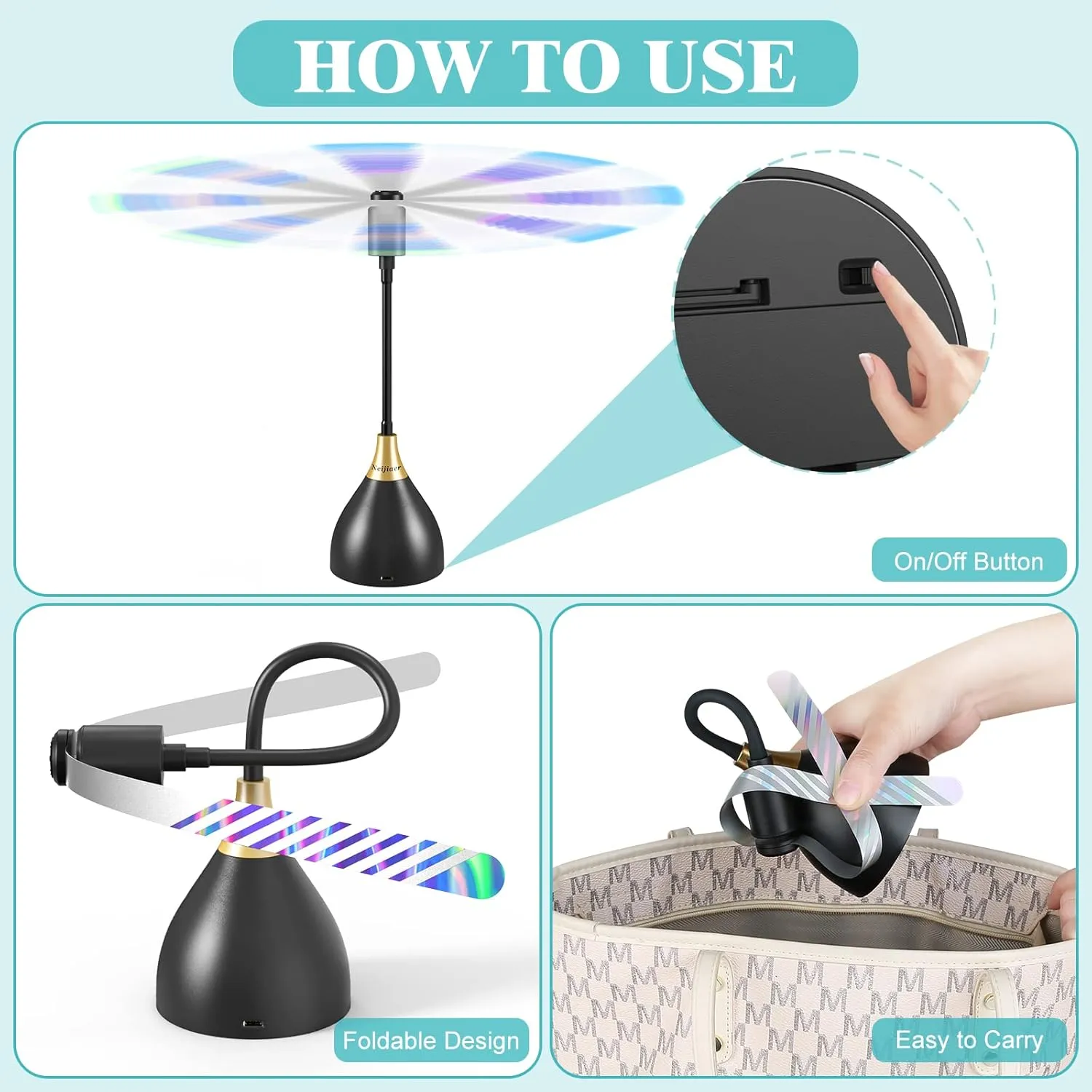 Fly Fans for Tables, Practical Fly Repellent Fan with Soft Blades, USB or Batteries Powered, Soundless and Portable Fly Fan Keeps Your Food Clean(4 Pack)