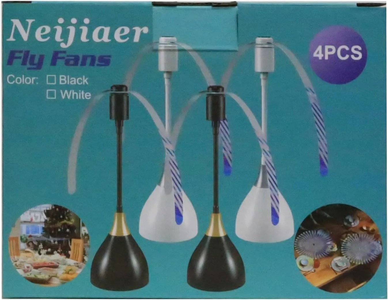 Fly Fans for Tables, Practical Fly Repellent Fan with Soft Blades, USB or Batteries Powered, Soundless and Portable Fly Fan Keeps Your Food Clean(4 Pack)