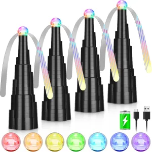 Fly Fans for Tables, Rechargeable Fly Fan Table Top Fan with LED Light, Fly Spinner with Soft Holographic Blades for Picnic, Restaurant, Party, Home, and BBQ (4 Pack) Fan with safety blade design