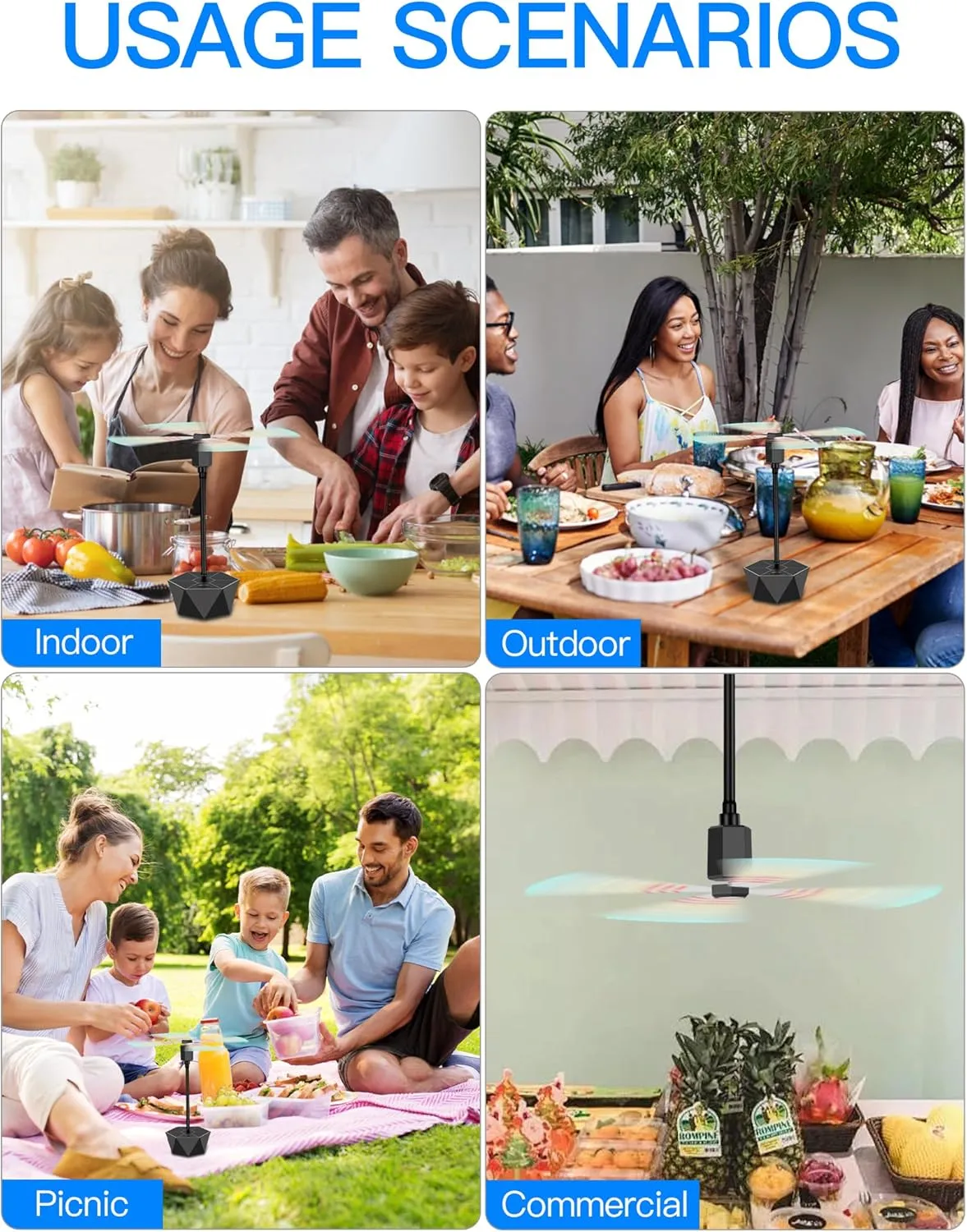 Fly Repellent Fans for Tables, Portable, Soundless, Holographic Blades, for Picnic, Party, Restaurant, Kitchen, BBQ (Standard, Black)