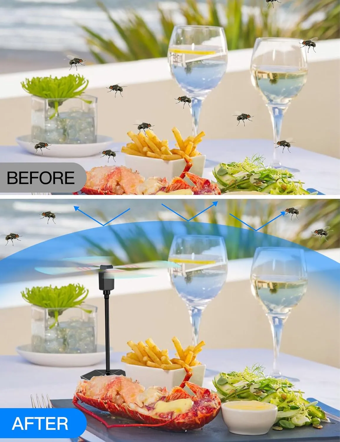 Fly Repellent Fans for Tables, Portable, Soundless, Holographic Blades, for Picnic, Party, Restaurant, Kitchen, BBQ (Standard, Black)