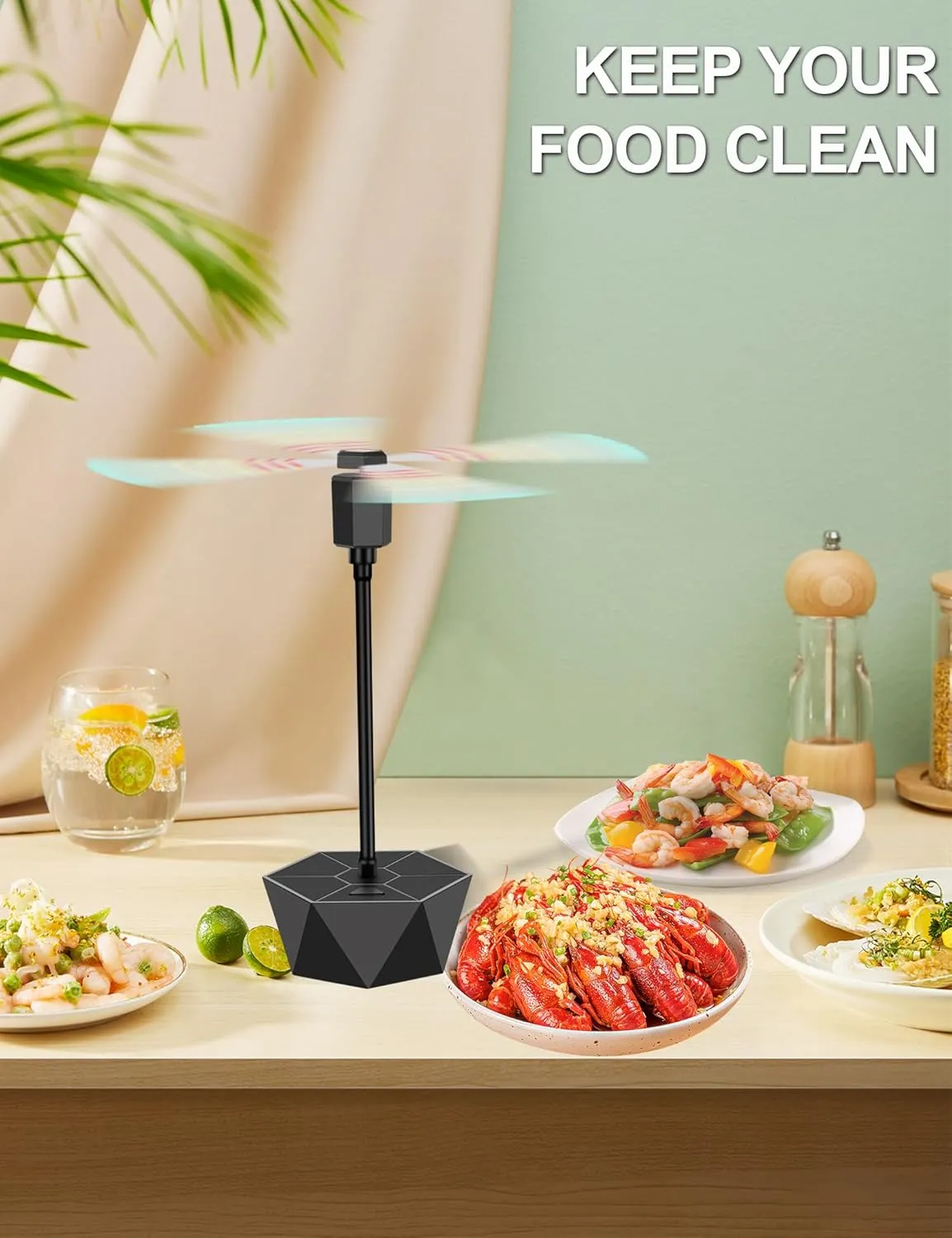 Fly Repellent Fans for Tables, Portable, Soundless, Holographic Blades, for Picnic, Party, Restaurant, Kitchen, BBQ (Standard, Black)