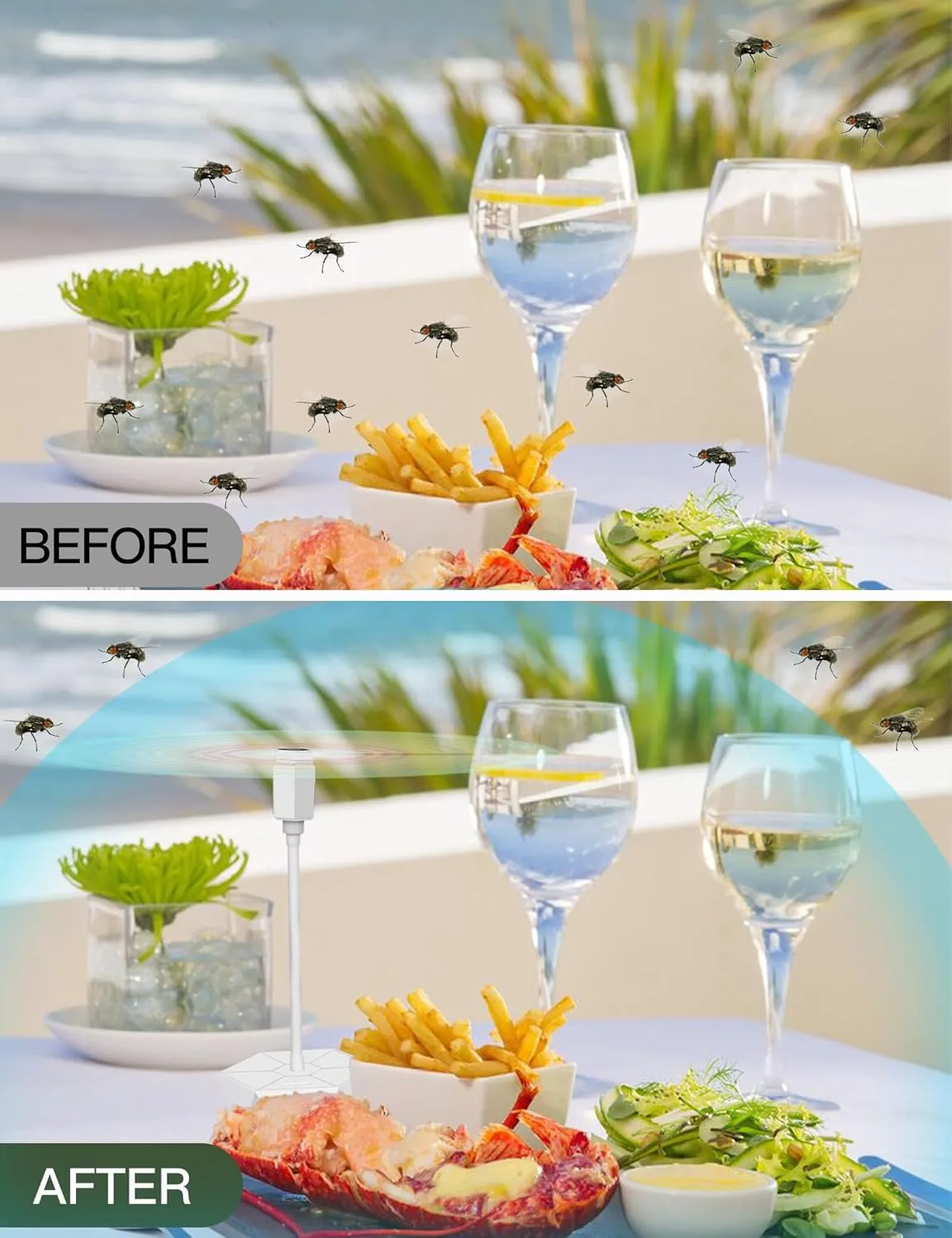 Fly Repellent Fans for Tables, Portable, Soundless, Holographic Blades, for Picnic, Party, Restaurant, Kitchen, BBQ (Standard, White)