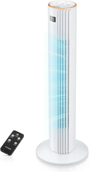 FOHERE 30" Bladeless Tower Fan for Bedroom, Quiet Oscillating Floor Fan with Remote, 3 Speeds, 12H Timer, Portable Standing Fan for Home, Office, and Living Room, White Tower bladeless fan for modern homes