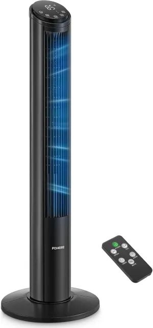 FOHERE 40'' Tower Fan for Bedroom, Quiet Bladeless Oscillating Fan with Remote Control, 12 Speeds, 4 Modes,12H Timer, LED Display, 25ft/s Velocity, Standing Floor Fans for Home Room Office Tower bladeless fan for modern homes