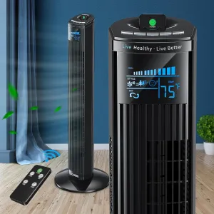 FOHERE Tower Fan for Bedroom, 36" Oscillating Tower Cooling Fan with Remote Control, 12-Hour Timer and Sleep Mode, Portable Stand up Floor Bladeless Fan for Living Room Office, Black Small bladeless fan for quiet cooling