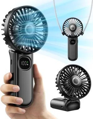 Foldable Portable Fan with LED Display, 3000mAh Battery Operated Mini Hand Held/Neck/Desk 3 in 1 Personal Small Fan for Eyelash Makeup Travel Beach Outdoor Black Mini handheld fan for personal cooling