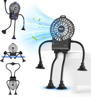 Freestyle Small Robot Fan, Fun Desk Fan with Suckers, Rechargeable Portable Fan and Phone Stand 2 in 1 for Office, Travel and Cars, Black USB desktop fan for workspace