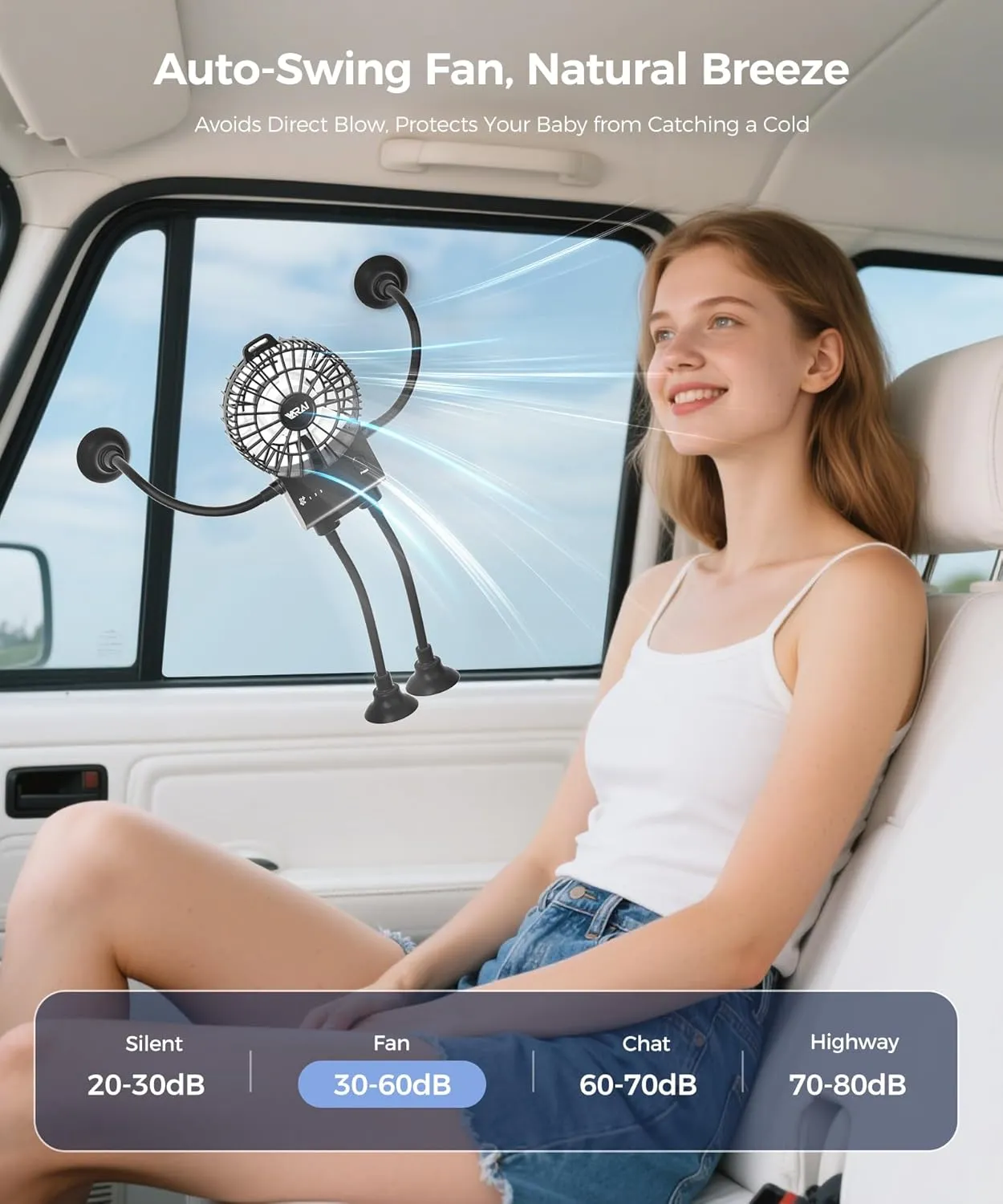 Freestyle Small Robot Fan, Fun Desk Fan with Suckers, Rechargeable Portable Fan and Phone Stand 2 in 1 for Office, Travel and Cars, Black