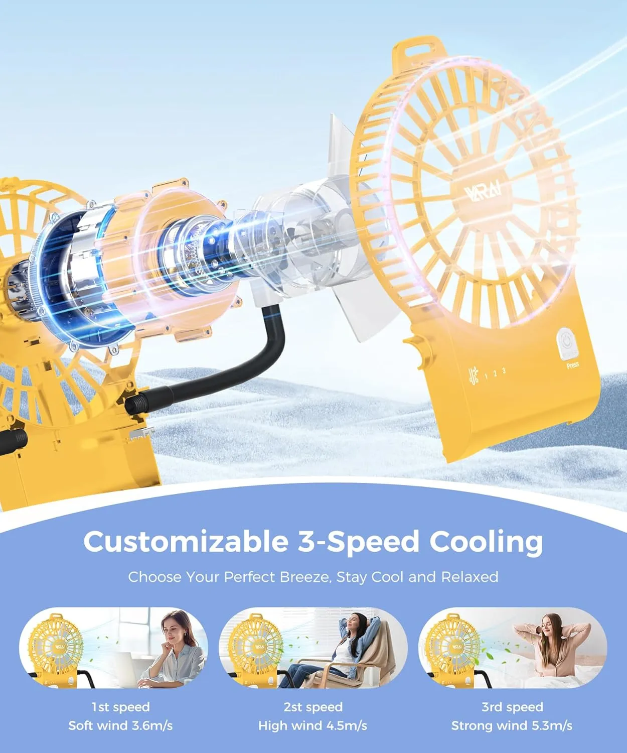 Freestyle Small Robot Fan, Fun Desk Fan with Suckers, Rechargeable Portable Fan and Phone Stand 2 in 1 for Office, Travel and Cars