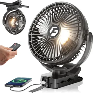 FRIZCOL 24000mAh 8 Inch Portable Clip On Fan,Battery Operated Golf Cart Fan with Lights and Remote, USB Fans Small Desk Fans Personal Quiet Fans for Office Stroller Bedroom and Camping Battery-powered portable fan