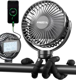FRIZCOL Portable Stroller Fan, Use As Power Bank, 65H 12000mAh Battery Operated Fan Flexible Tripod Baby Car Seat Fans with Timming, Personal Mini Handheld/Desk/Small Clip On Fans For Stroller Mini handheld fan for personal cooling