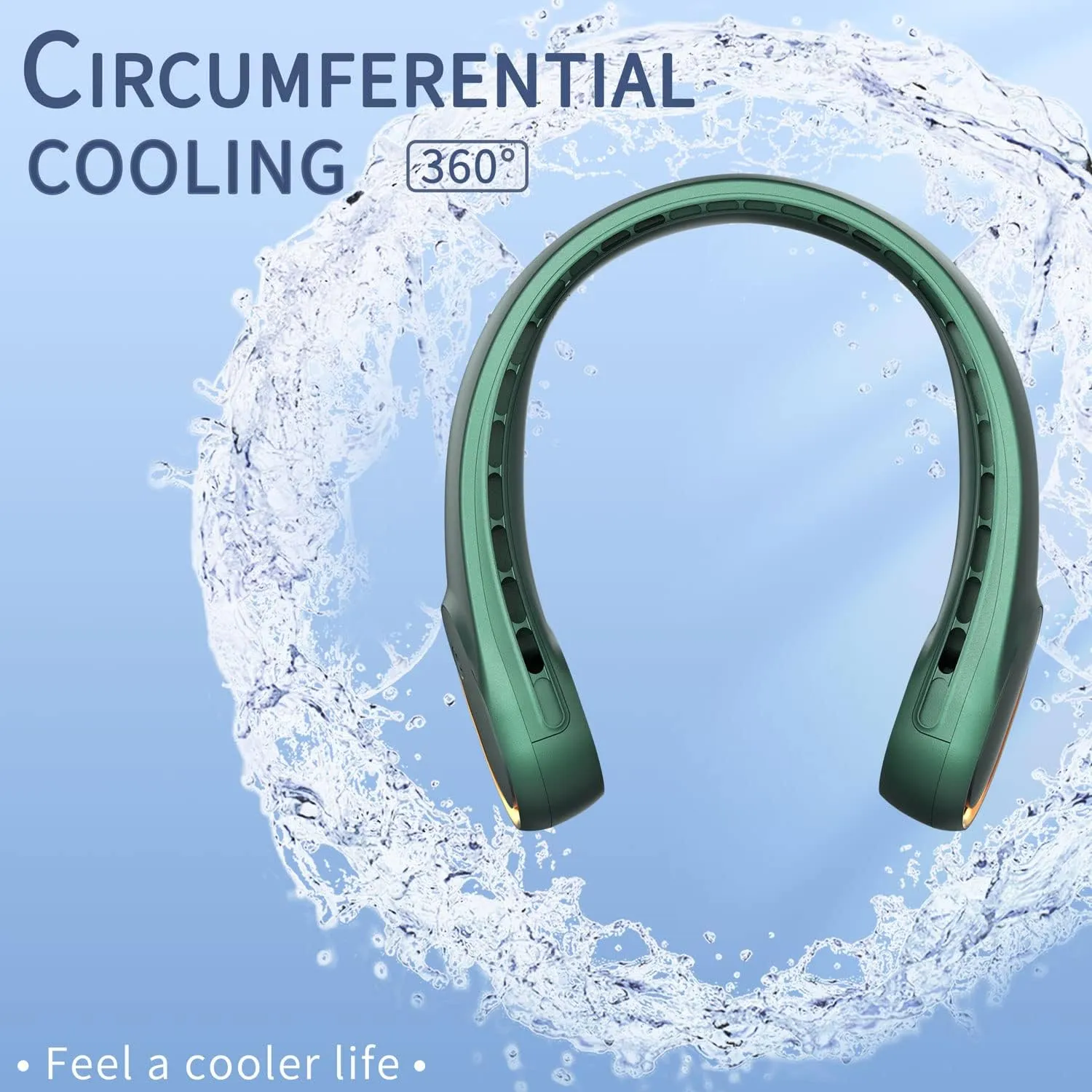 FrSara Bladeless Neck Fan, Strong Wind, Adjustable, 360 Cooling, Super Quiet, No Blade Fan Design, No Hair Twisting, Even Air Volume On Both Sides, Non-Slip Material, Short Charging, Long Use Time