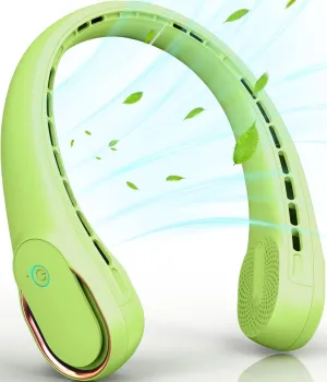 FrSara Bladeless Portable Neck Fan, 5200mAh, 3-Speed, 360 Surround Wind, Ultra-Quiet, USB Rechargeable, Wearable Portable Fan, Avocado Green Neck fan for hands-free comfort