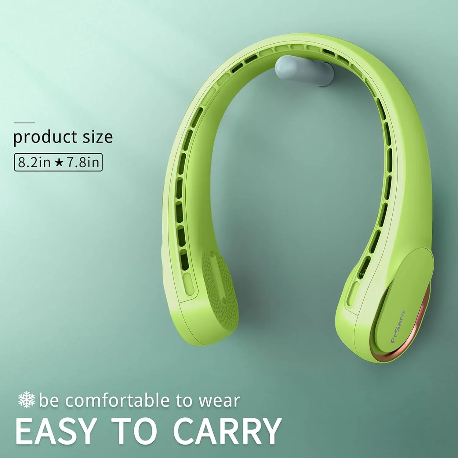 FrSara Bladeless Portable Neck Fan, 5200mAh, 3-Speed, 360 Surround Wind, Ultra-Quiet, USB Rechargeable, Wearable Portable Fan, Avocado Green