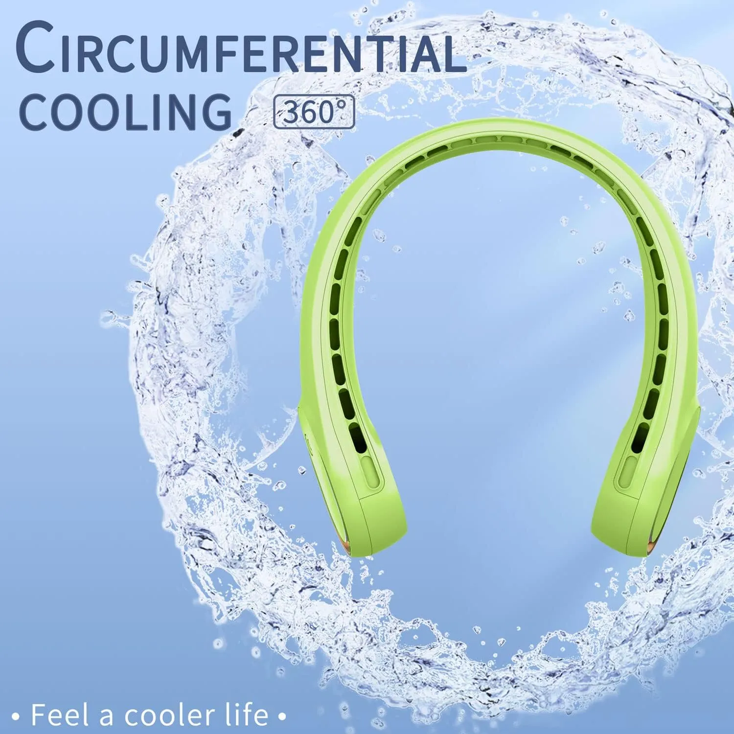 FrSara Bladeless Portable Neck Fan, 5200mAh, 3-Speed, 360 Surround Wind, Ultra-Quiet, USB Rechargeable, Wearable Portable Fan, Avocado Green