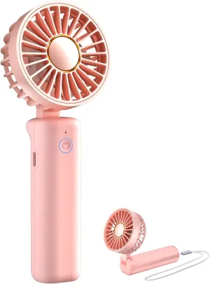 FrSara Mini Handheld Fan Rechargeable, Small Folding Fan Upgraded Wind Power, 3-Speed, 2000mAh Long Battery Life, Power Bank, Quiet, Portable, Suitable for Outdoor Travel, Pink Mini handheld fan for personal cooling