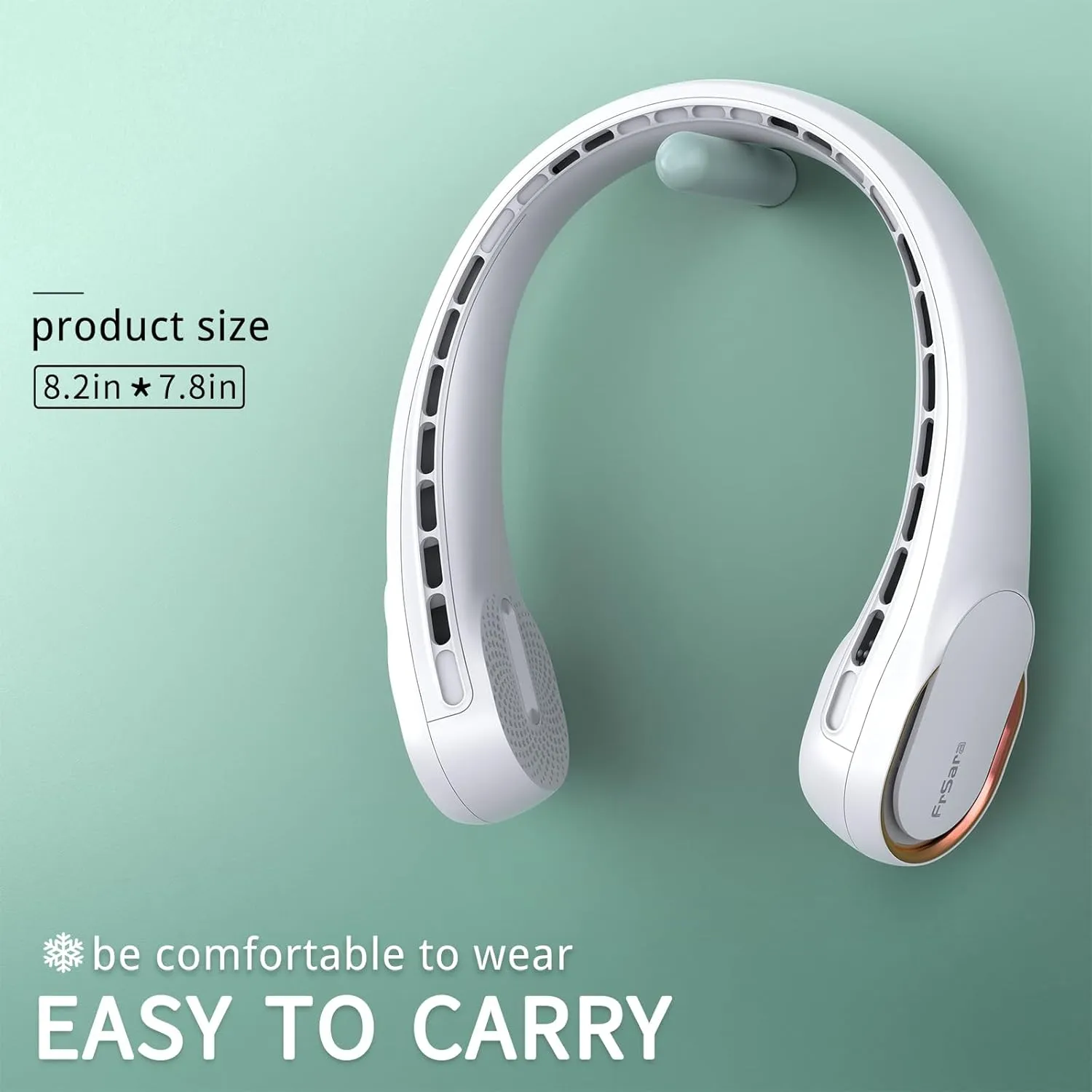 FrSara Neck Fan, Portable Personal Fan Strong Wind, 5200mAh, Air Volume,360 Cooling, No Hair Twisting, Air Volume On 2 Sides, Non-Slip, Quick Charge, Long Use Time, Gift for Father, Dad, Women