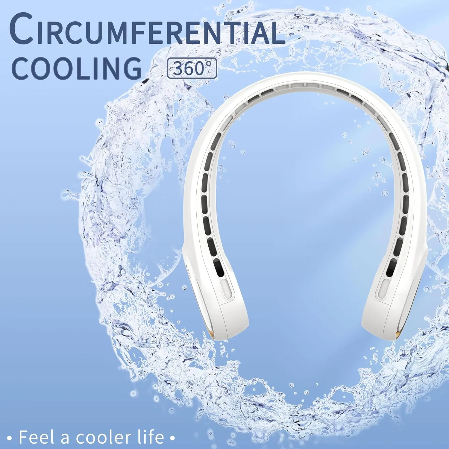 FrSara Neck Fan, Portable Personal Fan Strong Wind, 5200mAh, Air Volume,360 Cooling, No Hair Twisting, Air Volume On 2 Sides, Non-Slip, Quick Charge, Long Use Time, Gift for Father, Dad, Women
