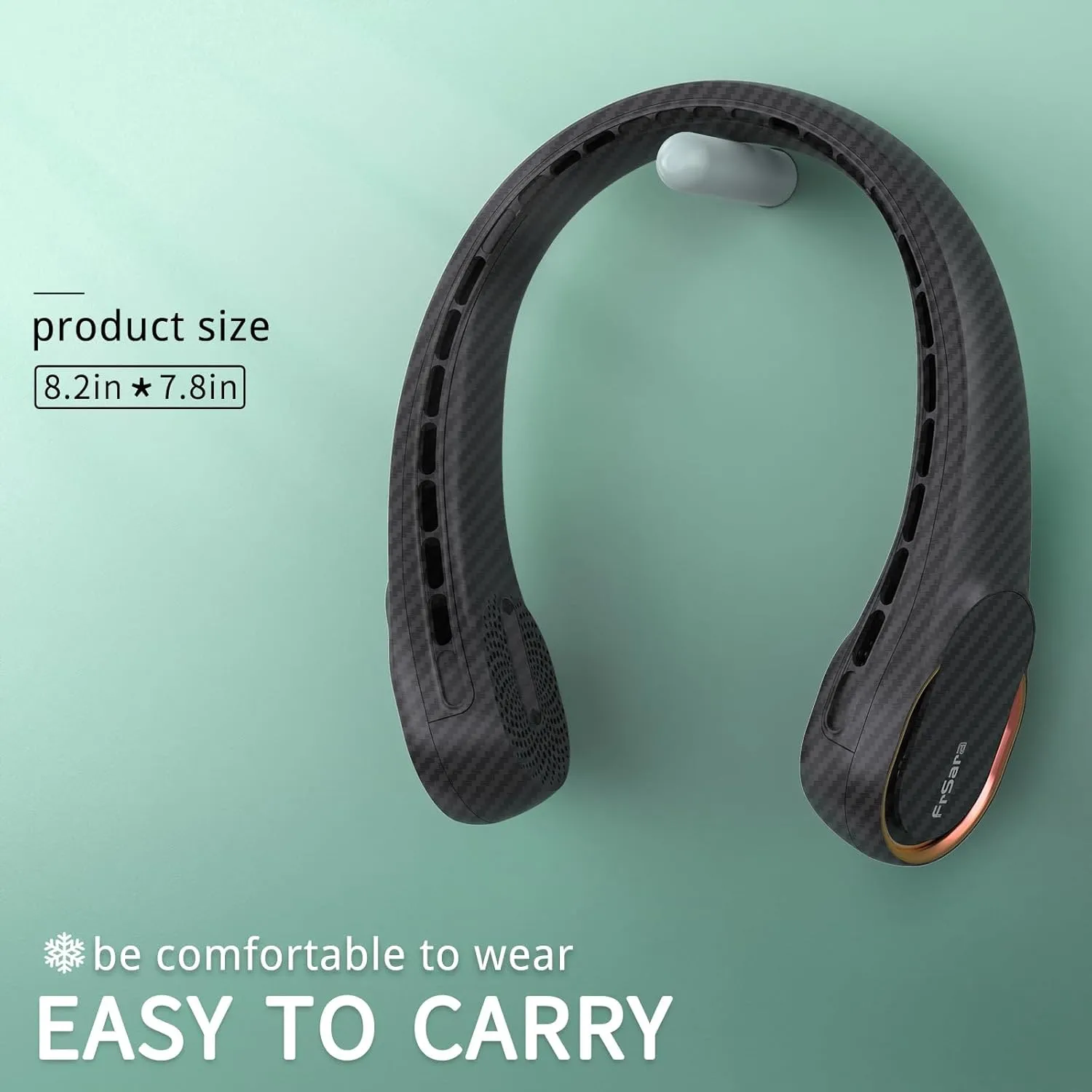 FrSara Neck Fan, Portable Personal Fan Strong Wind, 5200mAh, Air Volume,360 Cooling, No Hair Twisting, Air Volume On 2 Sides, Non-Slip, Quick Charge, Long Use Time, Gift for Women, Men, Birthday