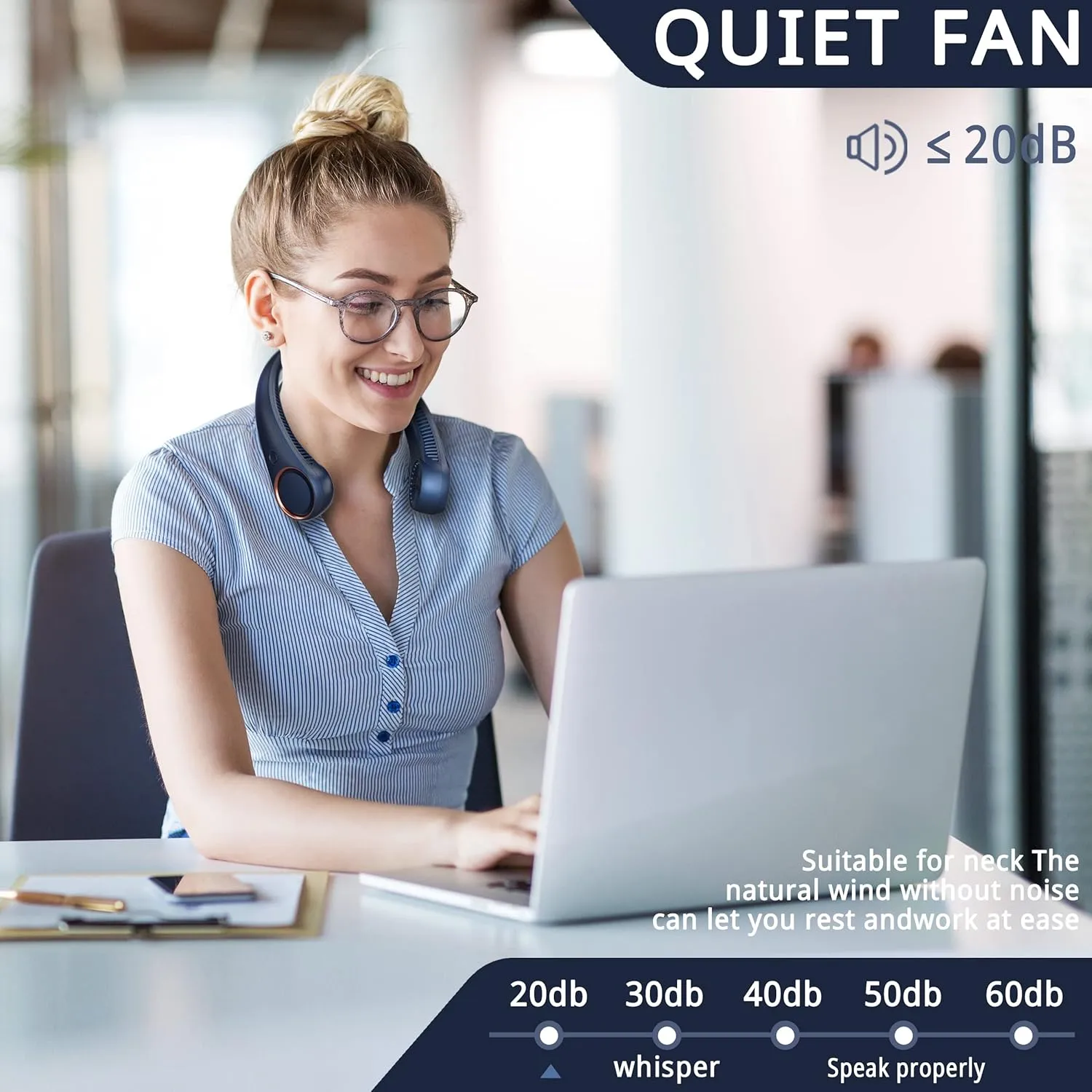 FrSara Portable Bladeless Neck Fan, 4000mAh, USB Charging, 360 Surrounding Air Outlet, Three-speed Adjustable, Quiet, 3 Seconds Rapid Cooling, Good Helper in Summer