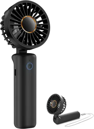 FrSara Portable Handheld Fan Rechargeable, Small Mini Folding Desk Fan Upgraded Wind Power, 3-Speed, 2000mAh Long Battery Life, Quiet, Portable, Suitable for Outdoor Travel, Black Mini handheld fan for personal cooling