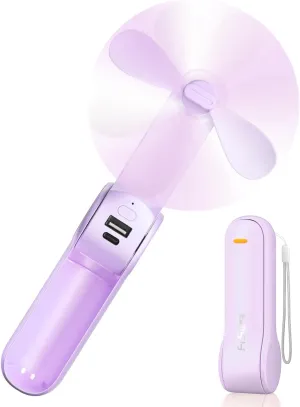 FrSara Portable Handheld Fan Rechargeable, USB Rechargeable Small Pocket Fan, 2000mAh Battery With Power Bank, Upgraded Long Battery Life, Three-Speed, Suitable for Women Outdoors and Travel Mini handheld fan for personal cooling