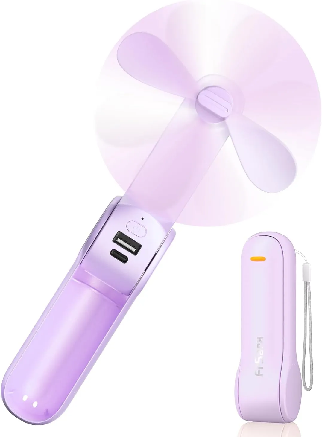 FrSara Portable Handheld Fan Rechargeable, USB Rechargeable Small Pocket Fan, 2000mAh Battery With Power Bank, Upgraded Long Battery Life, Three-Speed, Suitable for Women Outdoors and Travel Mini handheld fan for personal cooling