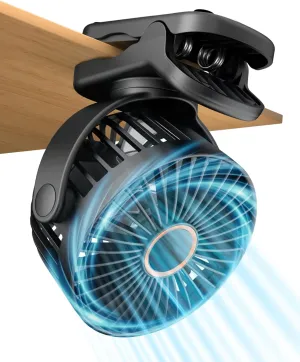 FrSara USB Battery Powered Clip on Fan, Portable Small Fan with USB TYPE-C Charging, 3 Speeds Strong Airflow, with Sturdy Clamp, Quiet Desk Fan, Ideal for Bedroom Office Desktop Treadmill, Black USB desktop fan for workspace