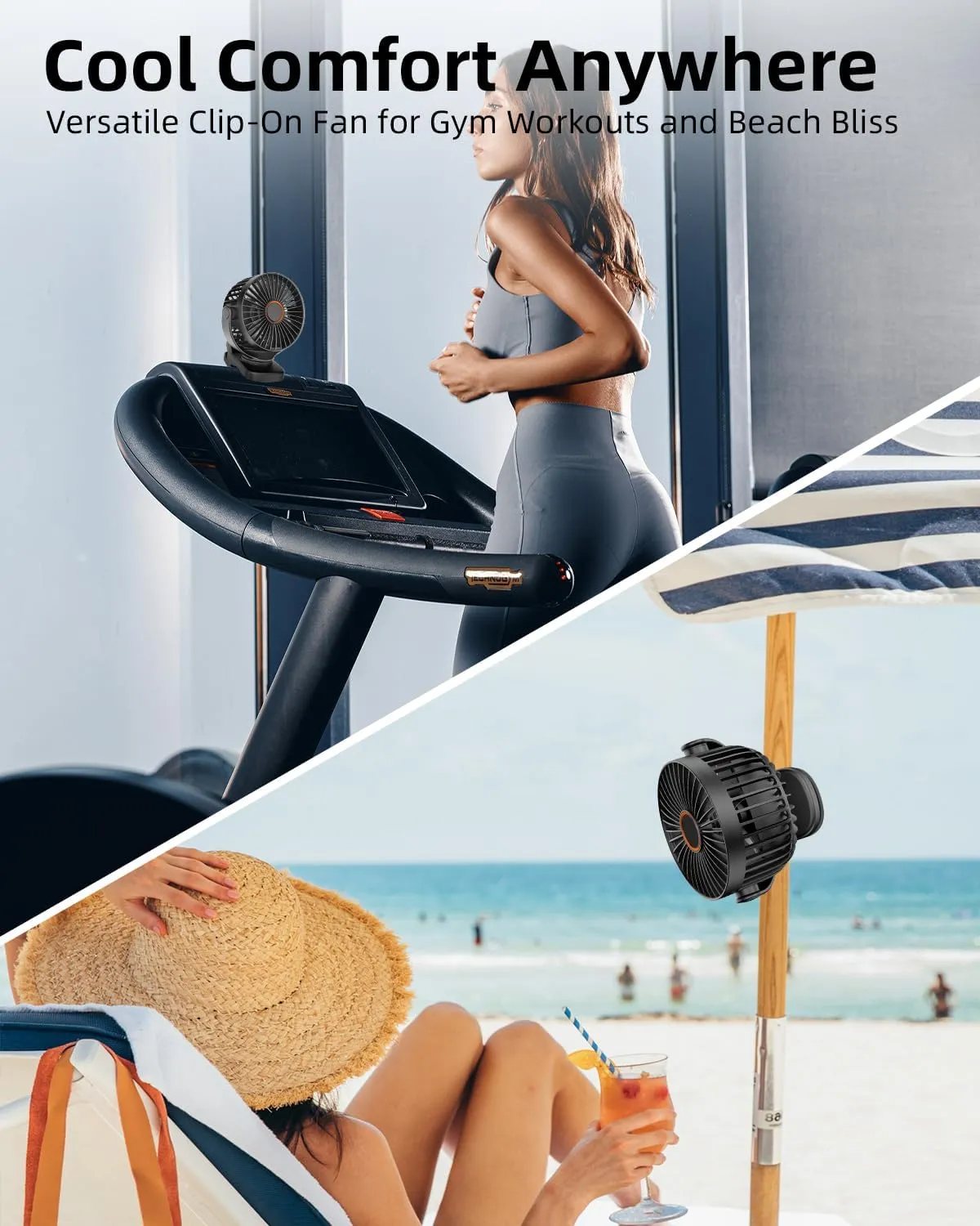 FrSara USB Battery Powered Clip on Fan, Portable Small Fan with USB TYPE-C Charging, 3 Speeds Strong Airflow, with Sturdy Clamp, Quiet Desk Fan, Ideal for Bedroom Office Desktop Treadmill, Black