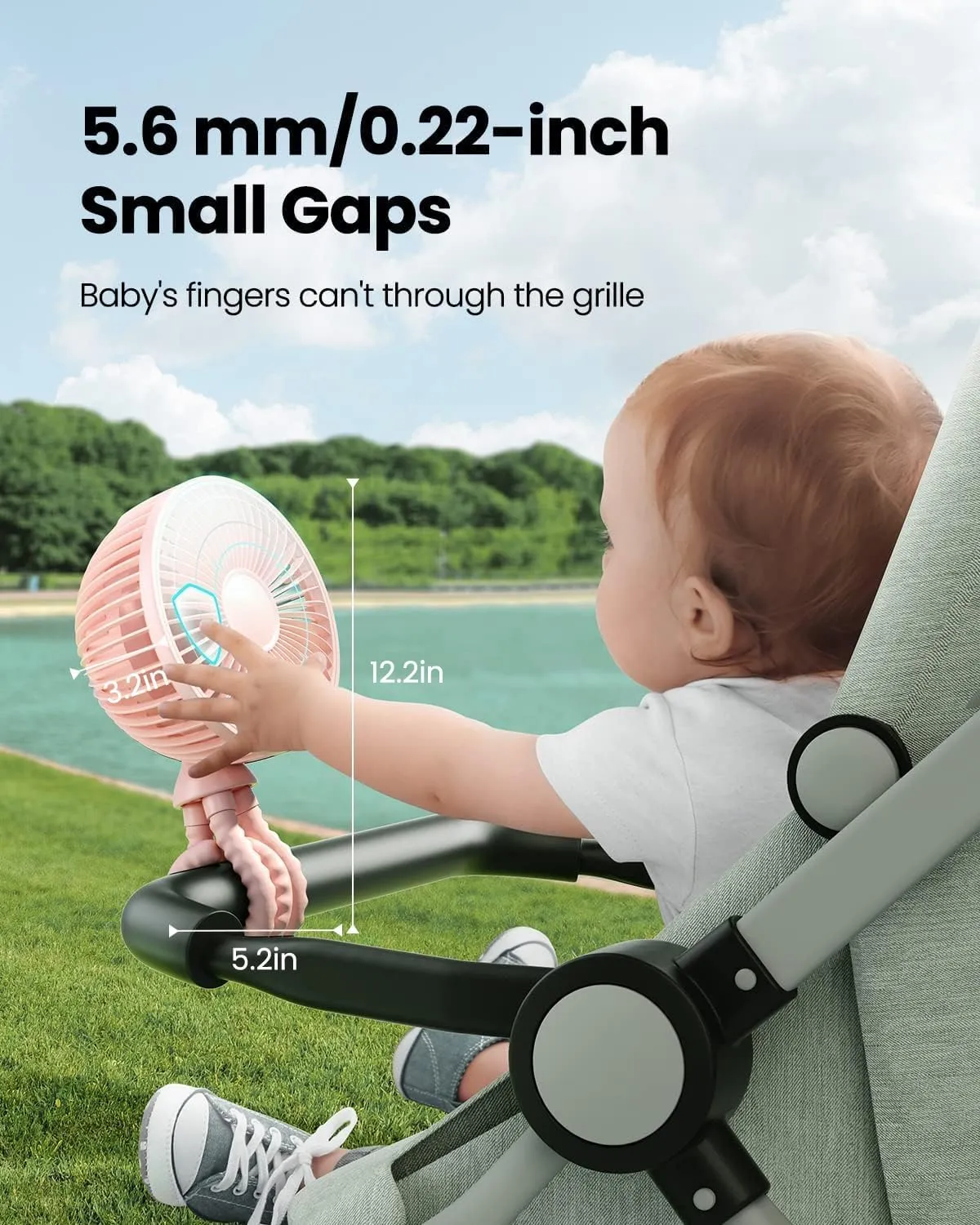 Gaiatop Baby Stroller Fan, 4000mAh Oscillating Mini Portable Fan with Light, 4 Speeds Battery Operated Small Handheld Desk Fan, 360 Rotate Flexible Tripod Clip On Fan for Car Seat Crib Travel Pink