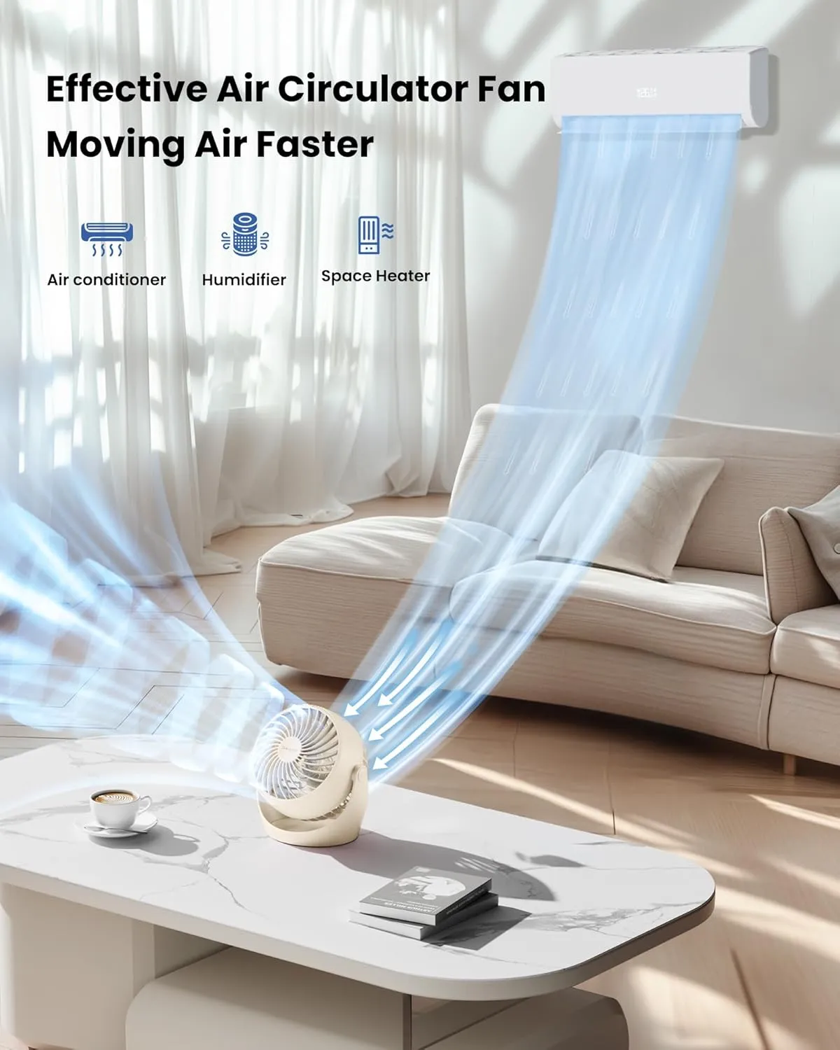 Gaiatop Desk Fan, 5-Inch Portable Electric Table Desktop Air Circulator Fans, Small but Powerful with 3 Speed 360 Adjustable Tilt for Cooling Home Dorm Office Bedroom Bathroom Kitchen, Beige