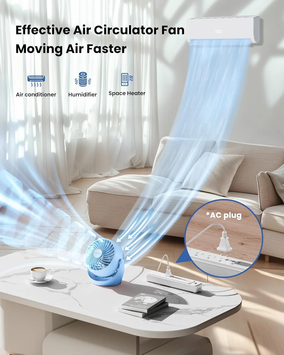 Gaiatop Desk Fan, 5-Inch Portable Electric Table Desktop Air Circulator Fans, Small but Powerful with 3 Speed 360 Adjustable Tilt for Cooling Home Dorm Office Bedroom Bathroom Kitchen, Blue