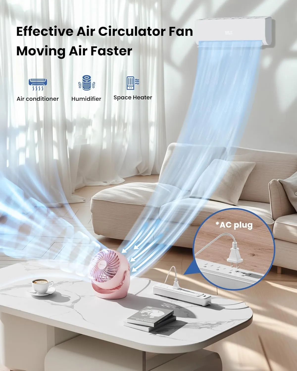 Gaiatop Desk Fan, 5-Inch Portable Electric Table Desktop Air Circulator Fans, Small but Powerful with 3 Speed 360 Adjustable Tilt for Cooling Home Dorm Office Bedroom Bathroom Kitchen, Pink