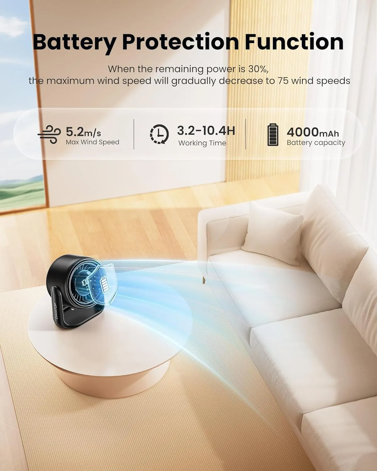 Gaiatop Desk Fan for Bedroom, Ultra Quiet Table Battery Powered Fan 7.7 Inch, Touch Control 4000mAh, Strong Airflow 5 Speeds Rechargeable Desktop for Office Bedside Dorm Home, Gift for Women Men Black