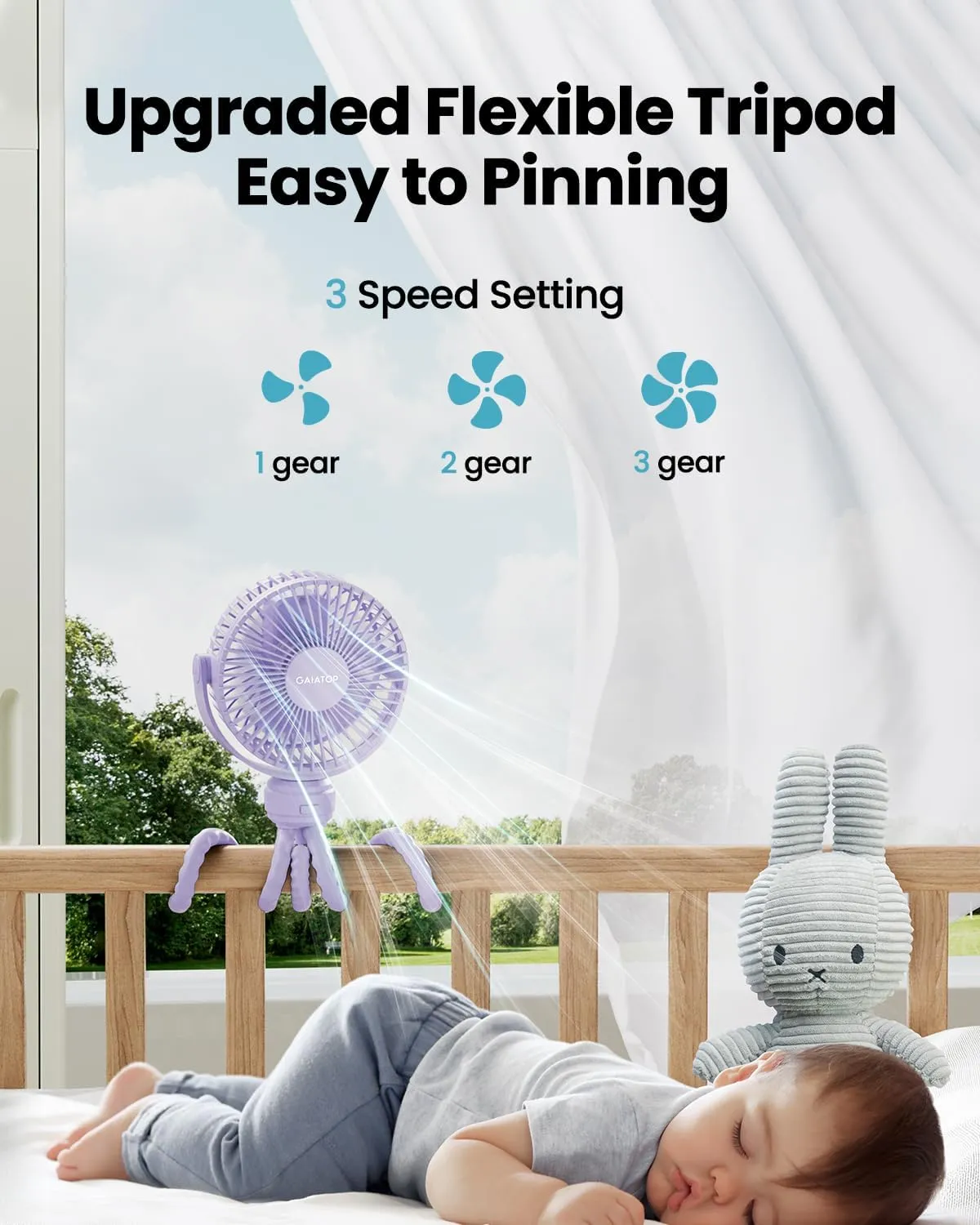 Gaiatop Mini Electric Fan with 360 Rotation, 5.5mm Gaps, Rechargeable Battery, 3 Speeds, Purple