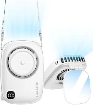 Gaiatop Mini Neck Fan, Rechargeable LED Power Display 3 Speed 360Rotate Lash Makeup Mirror Cute Camera Design, Small Portable USB Handheld Desk Fans Personal Cooling Travel Essentials White Neck fan for hands-free comfort