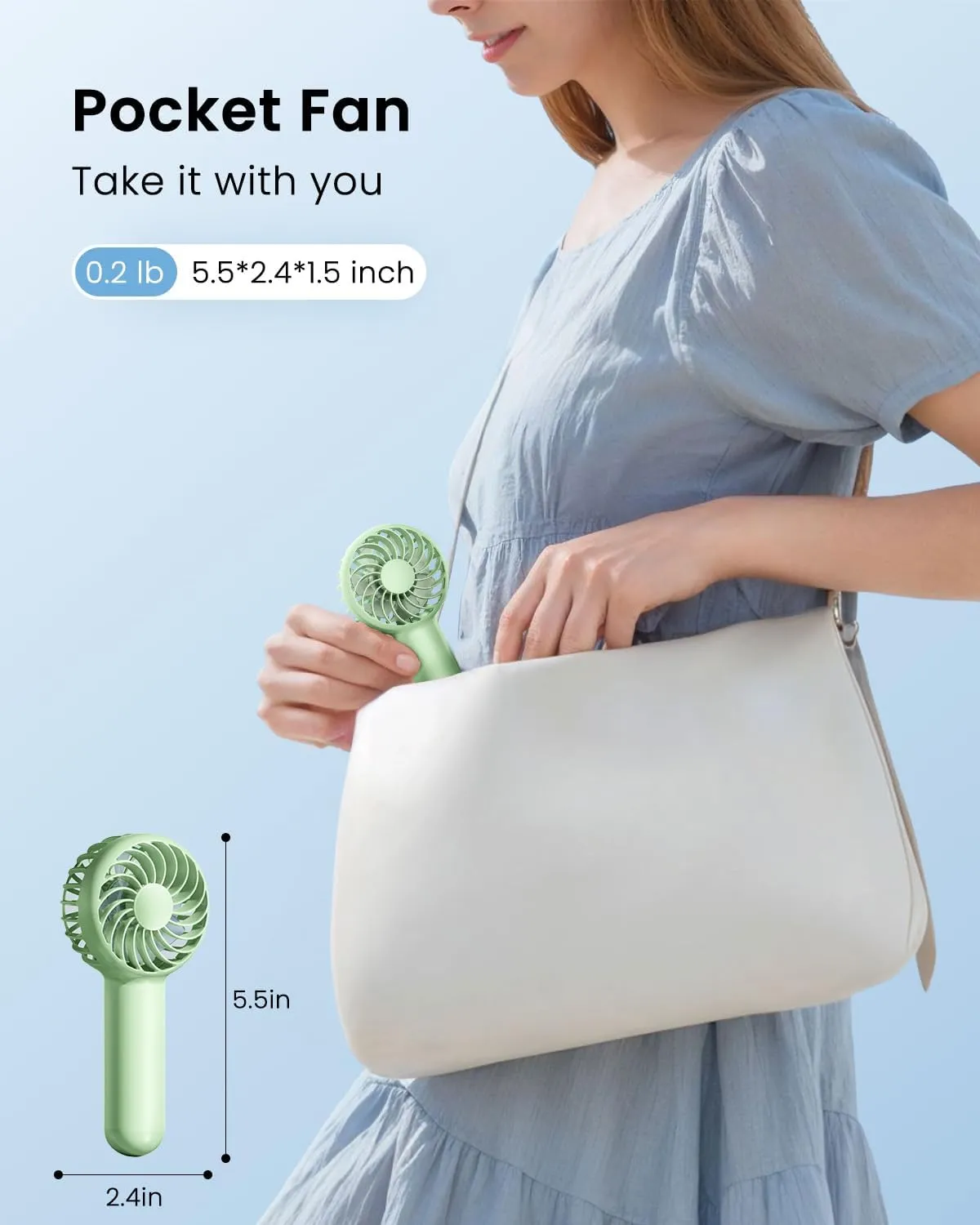 Gaiatop Mini Portable Handheld Fan, 3 Speed Powerful Battery Operated, Small USB Rechargeable Personal Fans for Makeup Eyelash, Camping Beach Airplane Travel Essentials for Women Girls Green