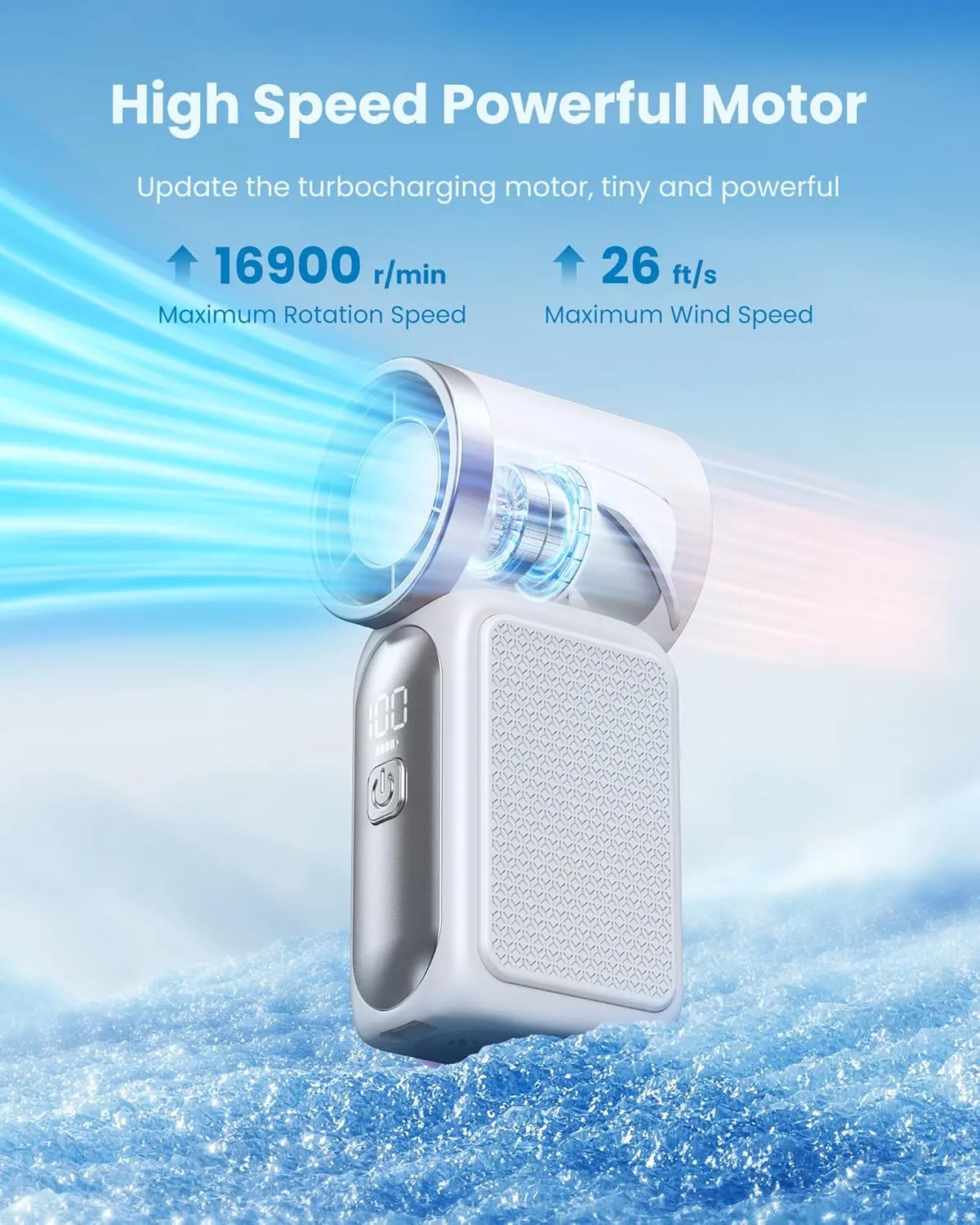 Gaiatop Mini Portable Handheld Fan, 3.5 Inch 16900 RPM High Speed Turbo Fans with LED Display, 6 Speeds Powerful Cooling, USB Rechargeable Battery, Gift for Women, Girl, Men, Travel, Outdoor, White