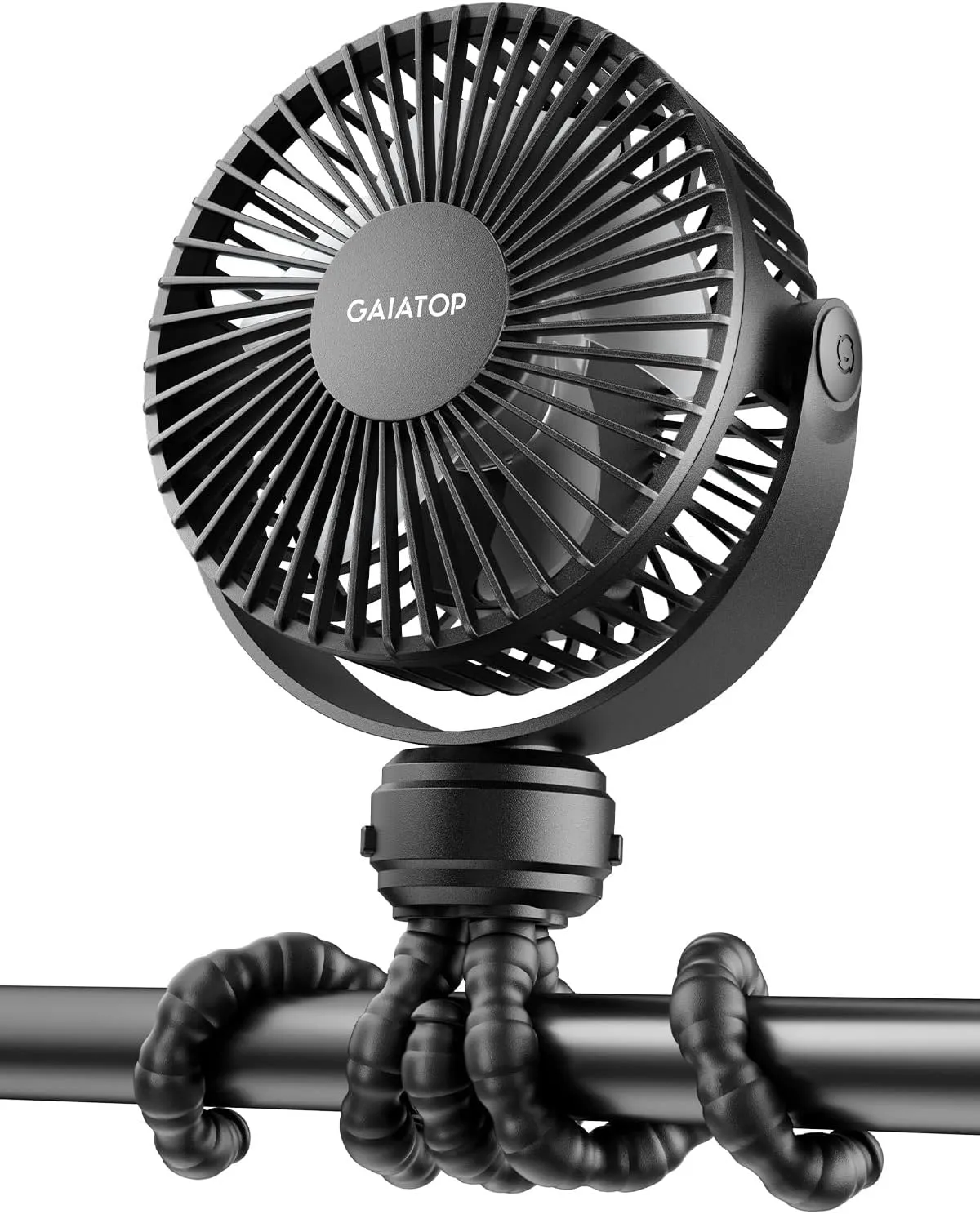 Gaiatop Mini Portable Stroller Fan, Battery Operated Small Clip on, Detachable 3 Speed Rechargeable, 360 Rotate Flexible Tripod Better Cooling for Car Seat Crib Treadmill Travel Black Waist-mounted portable fan for outdoor use