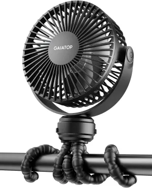 Gaiatop Mini Portable Stroller Fan, Battery Operated Small Clip on, Detachable 3 Speed Rechargeable, 360 Rotate Flexible Tripod Better Cooling for Car Seat Crib Treadmill Travel Black Waist-mounted portable fan for outdoor use