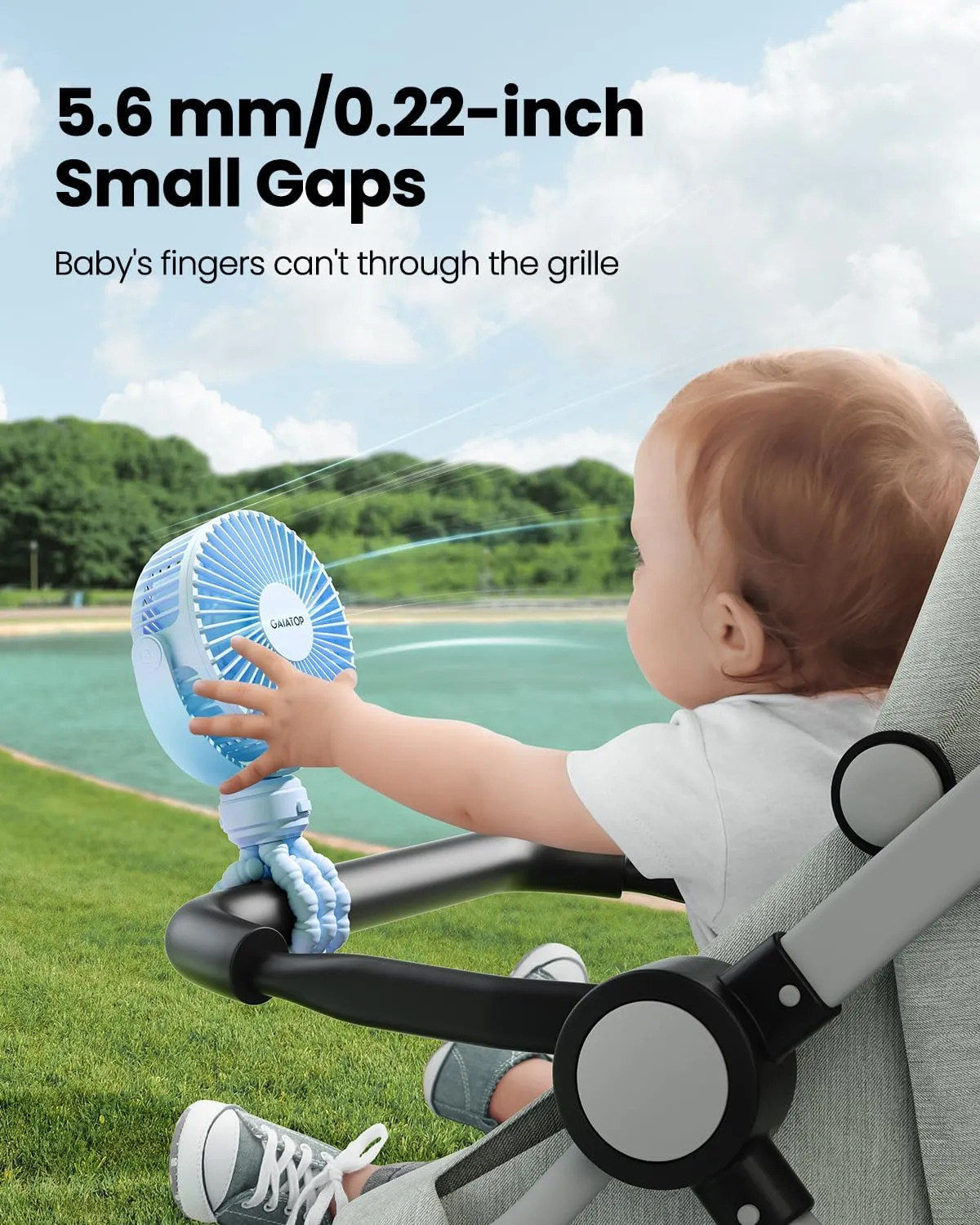 Gaiatop Mini Portable Stroller Fan, Battery Operated Small Clip on, Detachable 3 Speed Rechargeable, 360 Rotate Flexible Tripod Better Cooling for Car Seat Crib Treadmill Travel Blue