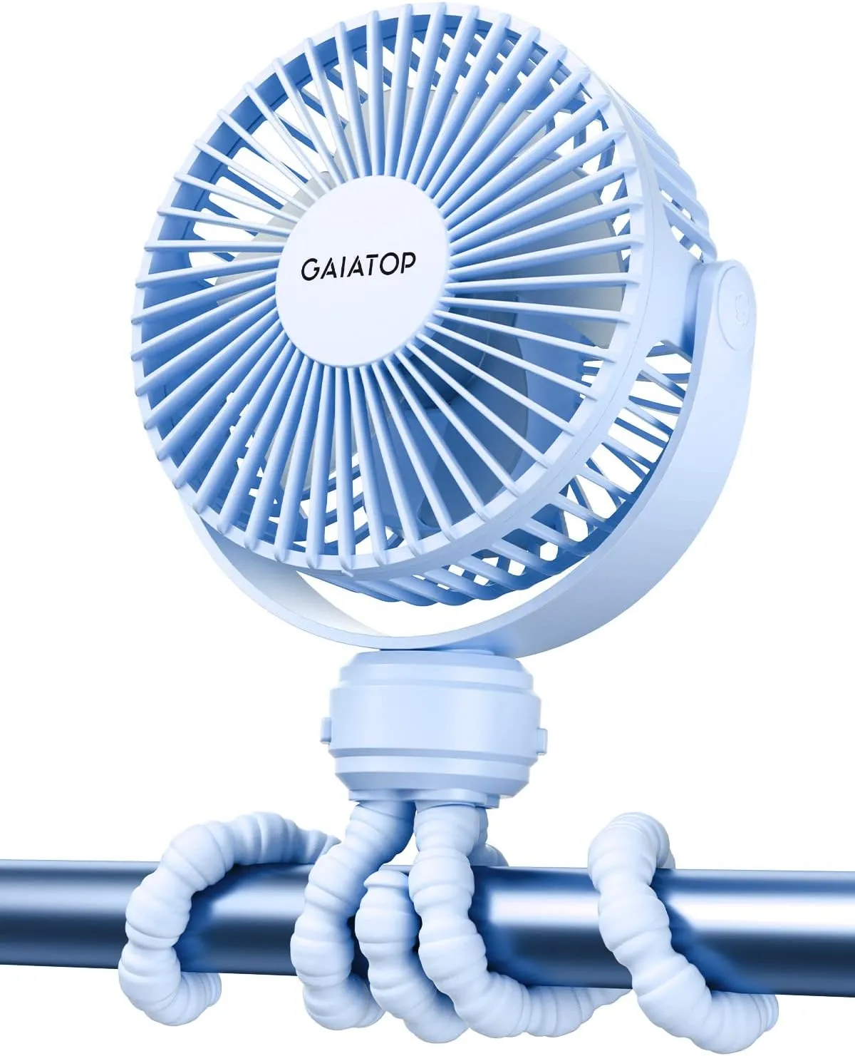 Gaiatop Mini Portable Stroller Fan, Battery Operated Small Clip on, Detachable 3 Speed Rechargeable, 360 Rotate Flexible Tripod Better Cooling for Car Seat Crib Treadmill Travel Blue Waist-mounted portable fan for outdoor use