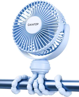 Gaiatop Mini Portable Stroller Fan, Battery Operated Small Clip on, Detachable 3 Speed Rechargeable, 360 Rotate Flexible Tripod Better Cooling for Car Seat Crib Treadmill Travel Blue Waist-mounted portable fan for outdoor use